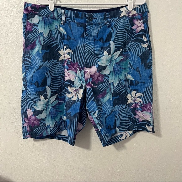 Tommy Bahama Island Active Hybrid Shorts Men 38 Tropical Floral Print Blue - Picture 1 of 9